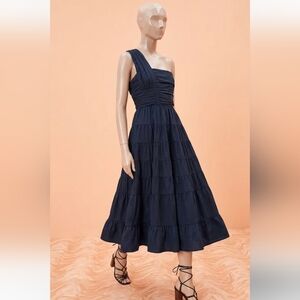 Ulla Johnson Ellie Dress Black Cotton One Shoulder Midi Dress Cottagecore Resort